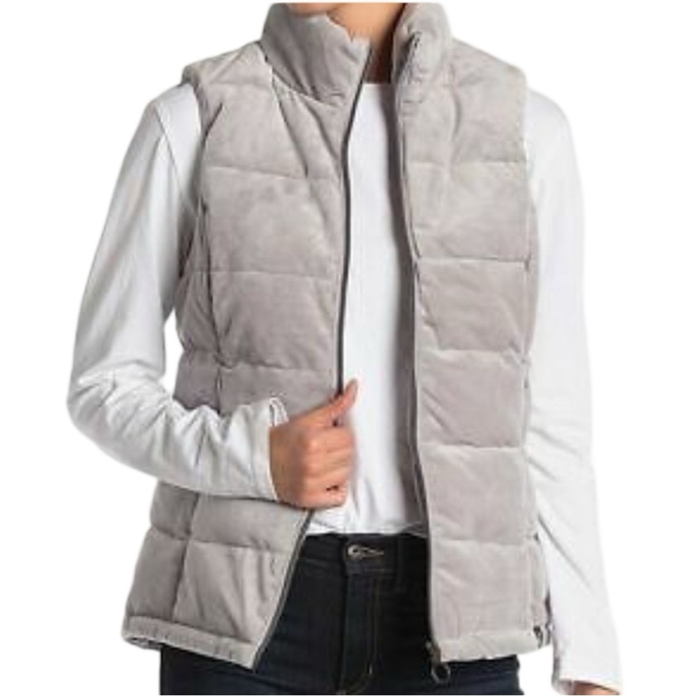 EUC Gerry Faux Suede‎ Quilted Puffer Vest in Gray Size Medium